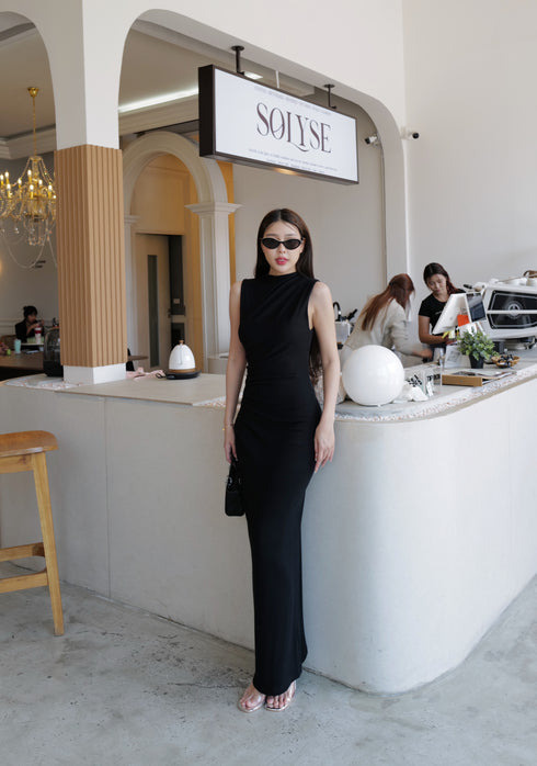 High Neck Sleeves Long Body-con Dress